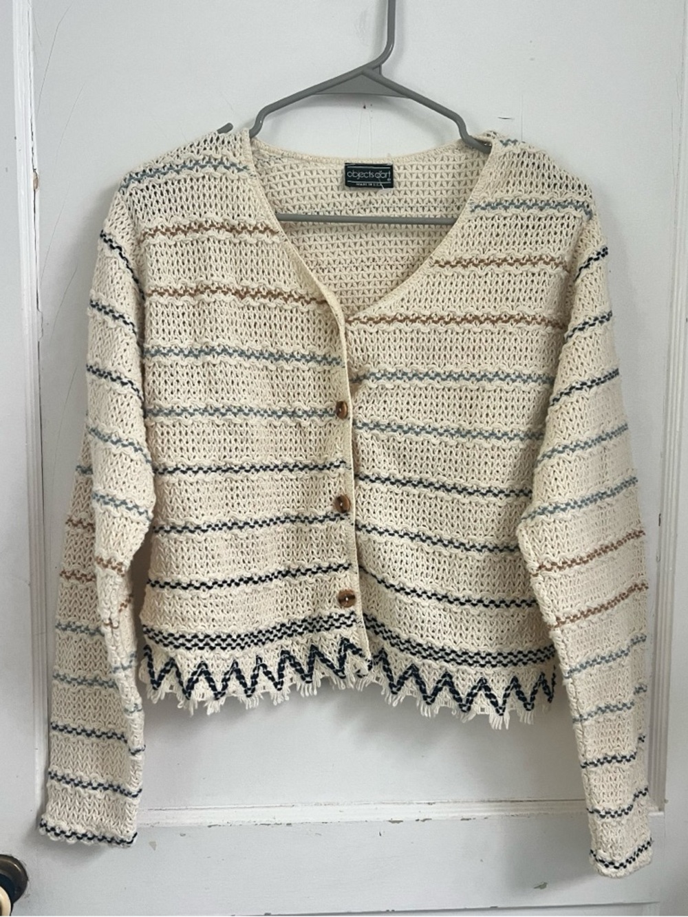 Objects D'Art V-neck Boho
Festival Knit Cardigan fringed hem Vintage Size M